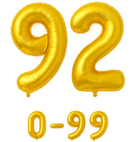 Folienballon Zahlen Nummern in gold, 80 cm großer Ballon mit Luftröhrchen, Perfekt für Geburtstag, Jubiläum, Party & Events, auch mit Helium nutzbar, Zahlenballons Deko (92) von brand promotion