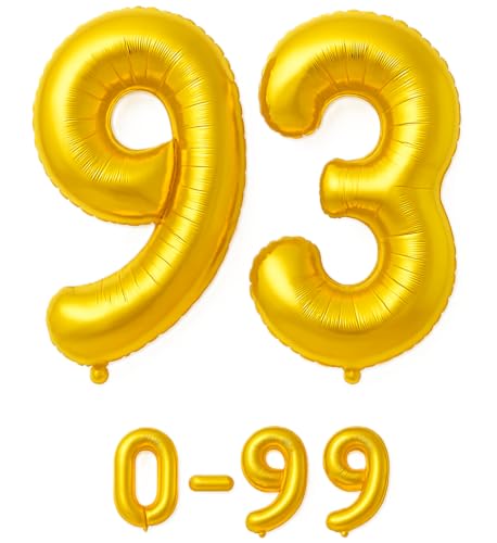 Folienballon Zahlen Nummern in gold, 80 cm großer Ballon mit Luftröhrchen, Perfekt für Geburtstag, Jubiläum, Party & Events, auch mit Helium nutzbar, Zahlenballons Deko (93) von brand promotion