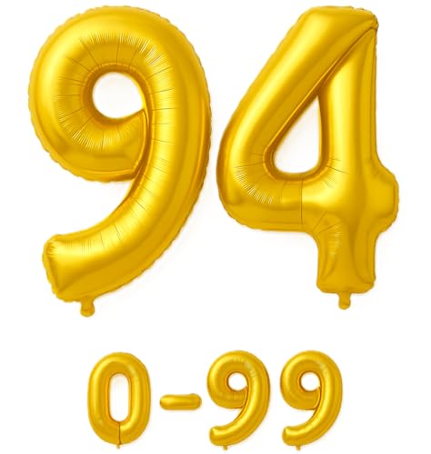 Luftballon 94 Gold | 80 cm Zahlenballon | Folienballon mit Luftröhrchen | Zahlenluftballon für Geburtstag, Jubiläum, Hochzeit, Party & Events | Helium oder Luft | Ballon Zahl | Geburtstagsdeko von brand promotion