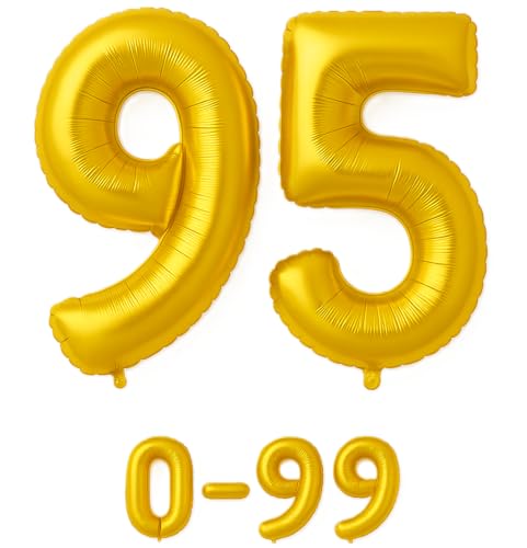 Folienballon Zahlen Nummern in gold, 80 cm großer Ballon mit Luftröhrchen, Perfekt für Geburtstag, Jubiläum, Party & Events, auch mit Helium nutzbar, Zahlenballons Deko (95) von brand promotion