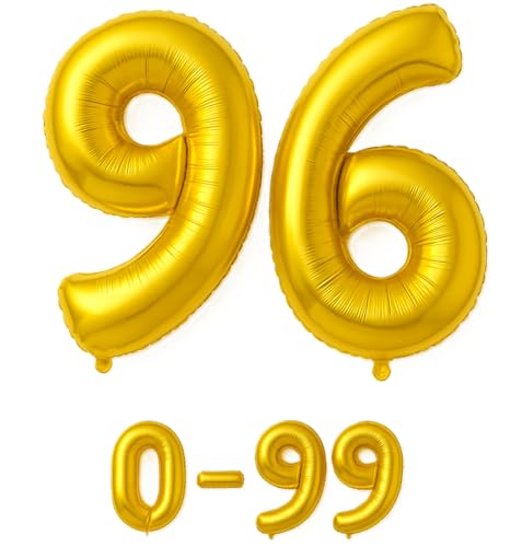 Folienballon Zahlen Nummern in gold, 80 cm großer Ballon mit Luftröhrchen, Perfekt für Geburtstag, Jubiläum, Party & Events, auch mit Helium nutzbar, Zahlenballons Deko (96) von brand promotion
