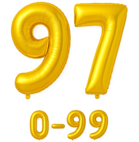 Folienballon Zahlen Nummern in gold, 80 cm großer Ballon mit Luftröhrchen, Perfekt für Geburtstag, Jubiläum, Party & Events, auch mit Helium nutzbar, Zahlenballons Deko (97) von brand promotion