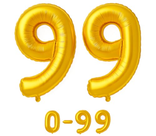 Folienballon Zahlen Nummern in gold, 80 cm großer Ballon mit Luftröhrchen, Perfekt für Geburtstag, Jubiläum, Party & Events, auch mit Helium nutzbar, Zahlenballons Deko (99) von brand promotion