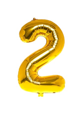 Hochwertiger Folienballon Zahl 2 in Gold | 80 cm großer Ballon mit Luftröhrchen | Perfekt für Geburtstag, Jubiläum, Party & Events | Auch mit Helium nutzbar | Goldfarbene Zahlenballons Deko von brand promotion