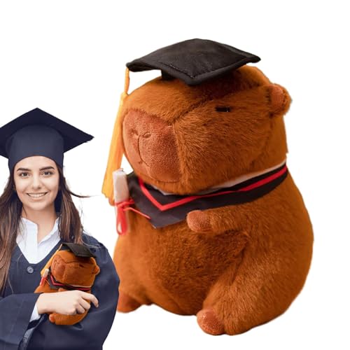Capybara Plüschspielzeug Mit Abschlusskappe - Flauschiges Tier-Körperkissen, Entspannungskissen | Capybara PhuSh Toys Black Graduation Cap Puppe Capybara Dugging Dugging Pillow C von brooksnaji