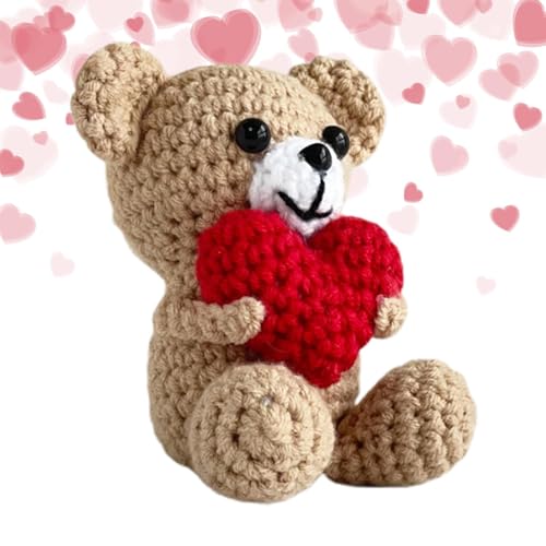 Gehäkelte Bärenpuppe - Taschengröße, handgefertigter Amigurumi-Herzbär | Handgemachter Strickplüschbär mit weichem Garn, Adorab von brooksnaji