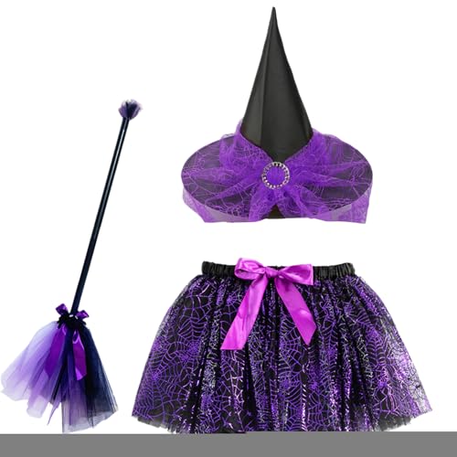 Hexenkostüm-Set für Kinder, mit Besen und Rock | Verstellbares Cosplay-Zubehör für Mädchen und im Teenageralter Hexenkostüm-Set für Kinder, mit Besen und Rock | Verstellbares Cosplay-Zubehör für Mädchen und im Teenageralter von brooksnaji