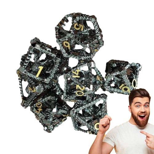 Metal Hollow Dice Set - Premium Polyedrische Drachenwürfel, Hohldesign Dragon Dice Set | RPG Sesions Kreative Rollenspiele Tools, Familienunterhaltungs -Brettspiele Für Die Heimschule von brooksnaji