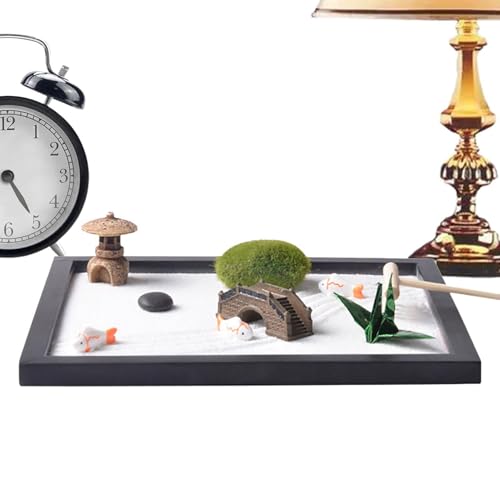 Zen Garten Sandtisch - Simple Miniature Buddha Statuen Craft, Heilende Schreibtischzubehör | Zen Garten Sandtisch Japanisches Meditationsset Schreibtisch T-Tisch von brooksnaji