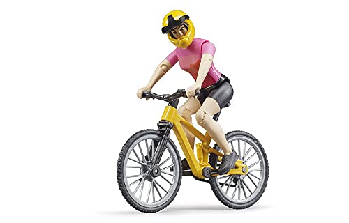 Bruder 63111 - Bworld Mountainbike mit Radfahrerin & Helm - 1:16 Figur, Mensch, Fahrrad, Spielzeug von bruder