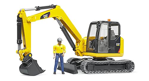 bruder 02466 - Cat Minibagger mit Bauarbeiter - 1:16 Baustelle Baufahrzeug Löffelbagger Arbeiter bworld Baumaschine Spielzeug von bruder