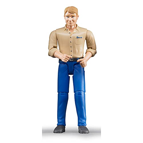 bruder 60006 - Mann mit hellem Hauttyp & Blauer Hose - 1:16 bworld Spielzeug-Figur Bauer Landwirt Bauernhof Mensch von bruder