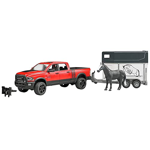 bruder 02501 - RAM 2500 Power Wagon mit Pferdeanhänger & Pferd - 1:16 Pick-up Geländewagen Pritschenwagen Auto Jeep Fahrzeug Tiertransporter Hengst Pony Spielzeug von bruder