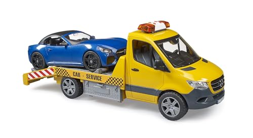 bruder 02675 - Mercedes-Benz Sprinter Autotransporter mit Licht & Sound Modul Roadster Sportwagen Cabrio Abschlepp-Fahrzeug LKW Abschleppwagen Abschlepper mit Seilwinde 1:16 von bruder