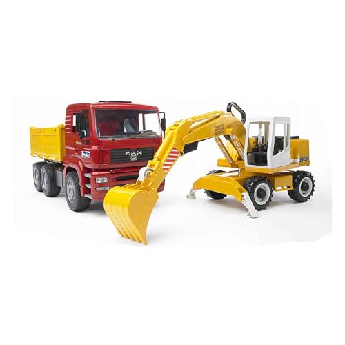 bruder 02751 - Man TGA Kipplastwagen mit Liebherr Schaufelbagger - 1:16 Baufahrzeug, Baustelle, Löffelbagger, Arbeiter, bworld, Baumaschine, LKW, Transporter von bruder