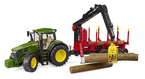 bruder 03154 - John Deere 7R 350 mit Rückeanhänger & 4 Baumstämmen - 1:16 Bauernhof Landwirtschaft Forstwirtschaft Waldarbeit Traktor Trecker Schlepper Bulldog Holztransporter Spielzeug Fahrzeug von bruder