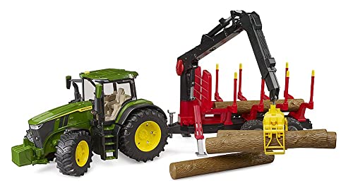 bruder 03154 - John Deere 7R 350 mit Rückeanhänger & 4 Baumstämmen - 1:16 Bauernhof Landwirtschaft Forstwirtschaft Waldarbeit Traktor Trecker Schlepper Bulldog Holztransporter Spielzeug Fahrzeug von bruder