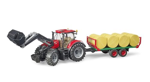 bruder 03198 - Case IH Optum 300CVX mit Frontlader & Ballentransportanhänger - 1:16 Traktor, Trecker, Ballenanhänger, Bauernhof von bruder