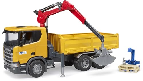 bruder 03551 - Scania Super 560R Baustellen LKW mit Kran & 2 Paletten - 1:16 Fahrzeuge, Baufahrzeug, Kranwagen, Lastwagen, Spielzeug ab 4 Jahre von bruder