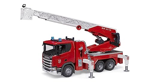 bruder 03591 - Scania Super 560R Feuerwehr Fahrzeug mit Drehleiter, Wasserpumpe, Light & Sound Modul - 1:16 Fahrzeuge, Feuerwehrauto, Einsatzfahrzeug, Leiterwagen, Spielzeug ab 4 Jahre von bruder