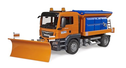 bruder 03785 - Man TGS Winterdienst mit Räumschild - 1:16 Fahrzeuge, Streuwagen, Schneeräumer, Schneepflug, Winterdienst, Spielzeug ab 4 Jahre von bruder