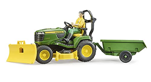 bruder 62104 - Bworld John Deere Rasentraktor mit Anhänger & Gärtner - 1:16 Traktor, Rasenmäher, Anhänger, Landwirtschaft, Bauernhof, Mann, Spielzeugfigur, Arbeiter, Bauer, Landwirt, Set von bruder
