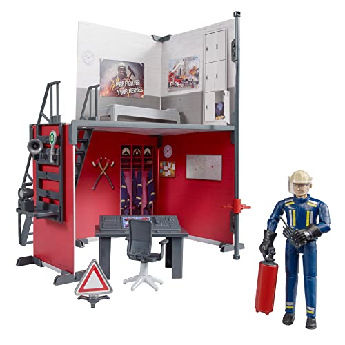 bruder 62702 - Bworld Feuerwehrstation mit Feuerwehrmann - Spielzeug ab 4 Jahre, Feuerwache, Feuerwehr Zubehör von bruder