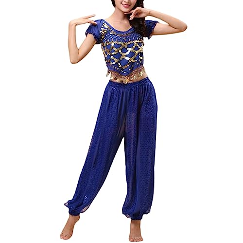 budiniao Indische Bauchtanzhose Tanzendes Top Kostümset Sexy Erwachsener Ärmelanzug Mode Bauchtanz Kleidung Tanzkleidung, Dunkelblau, S von budiniao