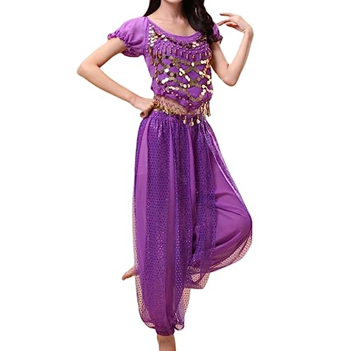 budiniao Indische Bauchtanzhose Tanzendes Top Kostümset Sexy Erwachsener Ärmelanzug Mode Bauchtanz Kleidung Tanzkleidung, Dunkelviolett, Freie Größe von budiniao
