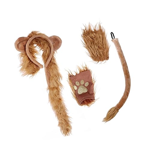 budiniao Löwen Plüschohren Stirnband Schwanz und Pfoten Set, modische und einzigartige Mode und einzigartige Holztierkostüm Set Geschenke von budiniao