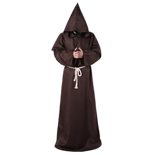budiniao Vielseitige Größe erhältlich. Mönchpriester Kleidung für Halloween, mittelalterliches Cosplay Kostüm, Polyester Komplettset, Kaffee, L von budiniao