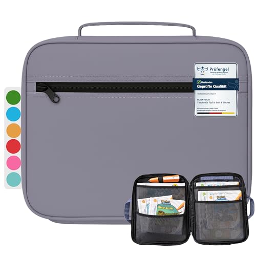 bunnyboo TipToi Tasche - [DAS ORIGINAL] - Platz für bis zu 8 Bücher - mit Einsatz für Tiptoi Stift, TipToi Kabel und Batteriefach - Tasche für TipToi Stift gehört in jedes Starterset TipToi (Grau) von bunnyboo