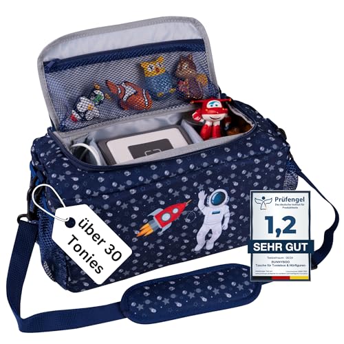 bunnyboo Toniebox Tasche für 30 Hörfiguren - Ideale Tonie Aufbewahrung - Tonie Tasche XXL - Ausreichend Platz für Toniebox, Hörfiguren, Ladekabel und Kopfhörer - Inkl. Schultergürtel… (Astronaut) von bunnyboo