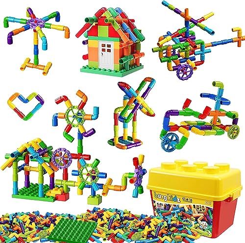 burgkidz Pipe Tube Toys, 188 Stück Klassische Bausteine Zusammenbau Steckbausteine Spielzeug mit Rädern und Grundplatte für Kinder, Geschenk für kreative Lernerziehung für Jungen und Mädchen von burgkidz