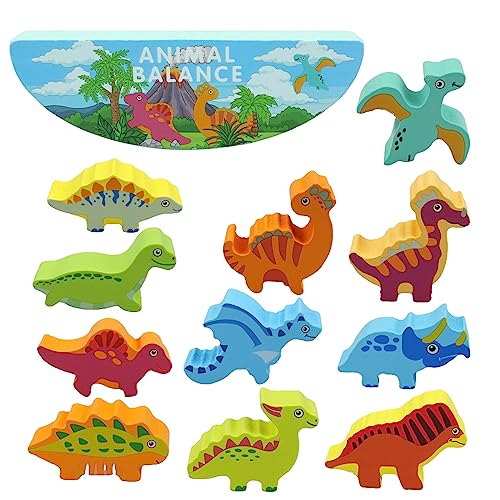 burkfeeg Holz Stapelspiel Dinosaurier Spielzeug, Stapelspiel Holzspielzeug, Holzspielzeug Lernspiele für Mädchen und Junge ab 3 4 5 Jahre (12 Stück) von burkfeeg