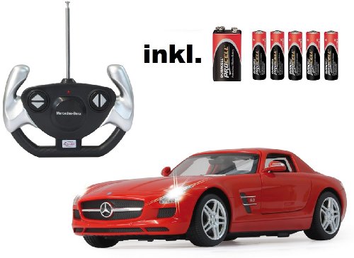 busduga RC Mercedes Benz SLS AMG 1:14 - ferngesteuert, weiß oder rot - inkl. Allen Batterien -RTR -LED-Licht -komplett Set -Lizenz-NACHBAU (rot) von busduga