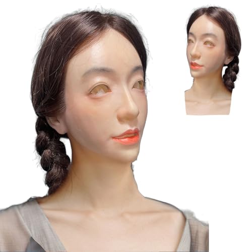 buyzg Realistische weibliche Kopfmaske aus Silikon mit Perücken, handgefertigt, Halloween-Schönheitsgesicht für Crossdresser, Transgender, Cosplay buyzg Realistische weibliche Kopfmaske aus Silikon mit Perücken, handgefertigt, Halloween-Schönheitsgesicht für Crossdresser, Transgender, Cosplay von buyzg