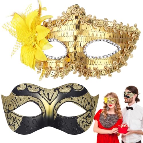2er-Pack Maskenmasken für Paare, Vintage-Design, mit verstellbaren Bändern, ideal für Valentinstag, Halloween und Karneval 2er-Pack Maskenmasken für Paare, Vintage-Design, mit verstellbaren Bändern, ideal für Valentinstag, Halloween und Karneval von byepica