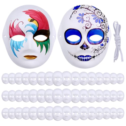 50 Stück Vollgesichtsmasken zum Selbermachen, bemalbare Pappmaché-Bastelmasken mit elastischen Bändern für Männer, ideal für Maskerade, Kunstprojekte, Kostümveranstaltungen 50 Stück Vollgesichtsmasken zum Selbermachen, bemalbare Pappmaché-Bastelmasken mit elastischen Bändern für Männer, ideal für Maskerade, Kunstprojekte, Kostümveranstaltungen von byepica
