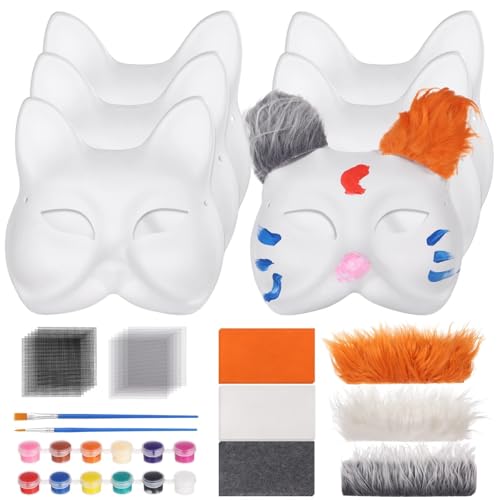 byepica 6 Blanko-Masken mit, zum Selbermachen, bemalbare Tiermaske, Rohlinge für Handwerk, Cosplay, Halloween-Partys byepica 6 Blanko-Masken mit, zum Selbermachen, bemalbare Tiermaske, Rohlinge für Handwerk, Cosplay, Halloween-Partys von byepica