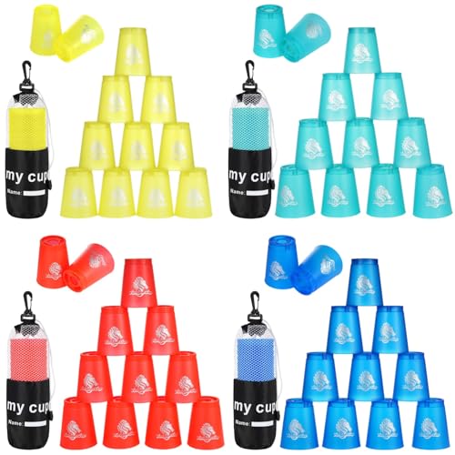 byepica Stapelbecher-Set, 48-teilig, Geschwindigkeitstrainingsspiel für Familienwettbewerb, Kunststoff-Stapelbecher, rot + blau + grün + gelb von byepica