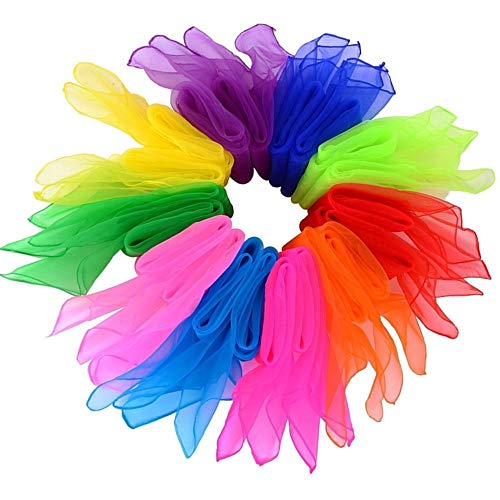 byou Tanz Tücher,Seidentücher Bunt 20 stück Mehrfarbige Quadratisch Tanzen Schal für Kindergarten Kindershow Bauchtanz 24 * 24inch 10 Farben von byou