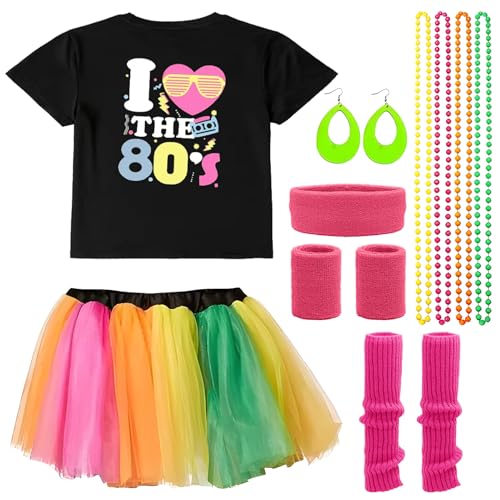 10 Stück 80er Jahre Mode Set, 1980er Jahre Damen Accessoires, 1980er Jahre Damen T-Shirt – Shirt bedruckt mit 1980er Elementen, abgestimmt mit Blitz-Ohrringen, Halskette, Fischnetzhandschuhen 10 Stück 80er Jahre Mode Set, 1980er Jahre Damen Accessoires, 1980er Jahre Damen T-Shirt – Shirt bedruckt mit 1980er Elementen, abgestimmt mit Blitz-Ohrringen, Halskette, Fischnetzhandschuhen von cadelon