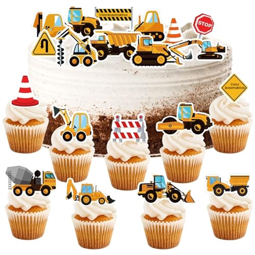 64Stück Bagger Kuchendeko Auto,Cupcake Topper LKW Bagger Kuchen Picks Dekorationen,BAU Thema Baufahrzeug Cupcake Topper für Jungen Kinder Geburtstagstorte Party Supplies von cadelon