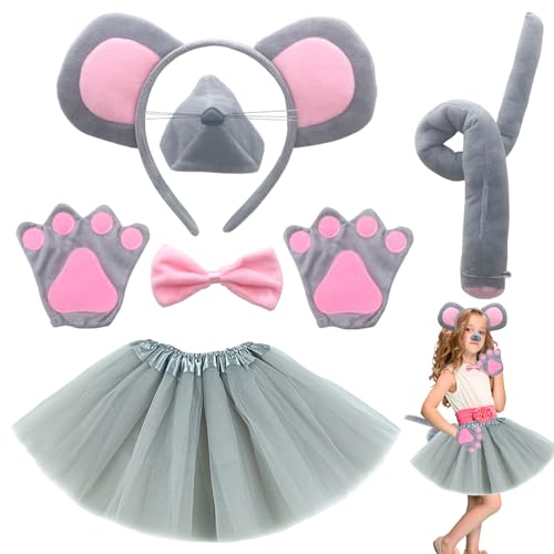 7-teiliges Maus-Kostüm-Set, Ratten-Kostüm mit Rattenohren, Stirnband, Nasenschwanz und Fliege, Tutu-Rock, Maus-Handschuhe, Maus-Outfit, Tier-Kostüm, Partyzubehör 7-teiliges Maus-Kostüm-Set, Ratten-Kostüm mit Rattenohren, Stirnband, Nasenschwanz und Fliege, Tutu-Rock, Maus-Handschuhe, Maus-Outfit, Tier-Kostüm, Partyzubehör von cadelon