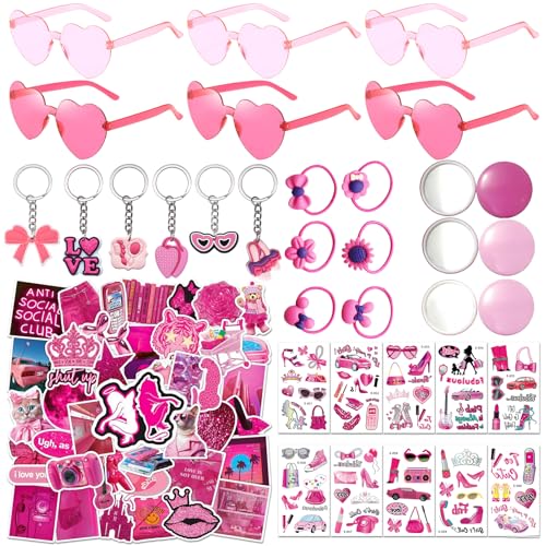 Prinzessinnen-Party-Set, 84-teiliges Set – Prinzessinnen-Party-Aufkleber, Schlüsselanhänger, Sonnenbrille, kleine runde Spiegel, Tattoos, Haarschnüre (zufällige Stile) für unvergessliche von cadelon