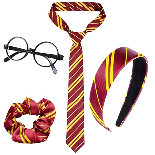 cadelon Zauberer-Kostüm-Zubehör-Set, rot und goldfarben, gestreift, Haargummi, Krawatte und runder Rahmen, Zubehör für klassische Cosplay-Partys, 4-teilig cadelon Zauberer-Kostüm-Zubehör-Set, rot und goldfarben, gestreift, Haargummi, Krawatte und runder Rahmen, Zubehör für klassische Cosplay-Partys, 4-teilig von cadelon