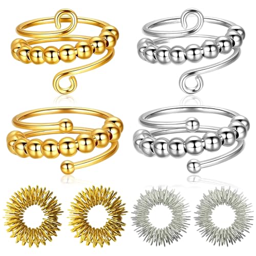 4 Stück Verstellbare Anti Stress Ring Mit 4 Stück Akupressur Ring,Fidget Ring Akupressur Ring Skill Ring,Für Mädchen Und Frauen, Stressabbau Im Alltag, Schule Und Arbeit 4 Stück Verstellbare Anti Stress Ring Mit 4 Stück Akupressur Ring,Fidget Ring Akupressur Ring Skill Ring,Für Mädchen Und Frauen, Stressabbau Im Alltag, Schule Und Arbeit von cailiya