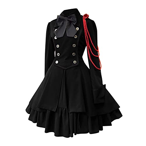 HexenKostüm Damen Halloween Mittelalterlicher Rock Lang Damen Damenkleid Retro-Stil, einfarbig, Trompetenärmel, langes Prinzessinnenkleid Vintage Gothic-Kleider Für Frauen in Übergröße von callmo