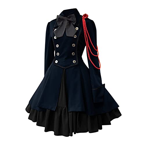 callmo Karneval 2023 Gothic Kleidung Damen Elegant Rockabilly Kleid Swing A-Linie Partykleider Vintage Steampunk Kostüm Hohe Taille Cocktailkleid Festliches Halloween Petticoat Faltenrock Mittelalter von callmo